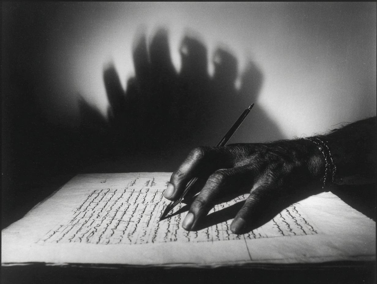 A hand writing Arabic script on parchment.